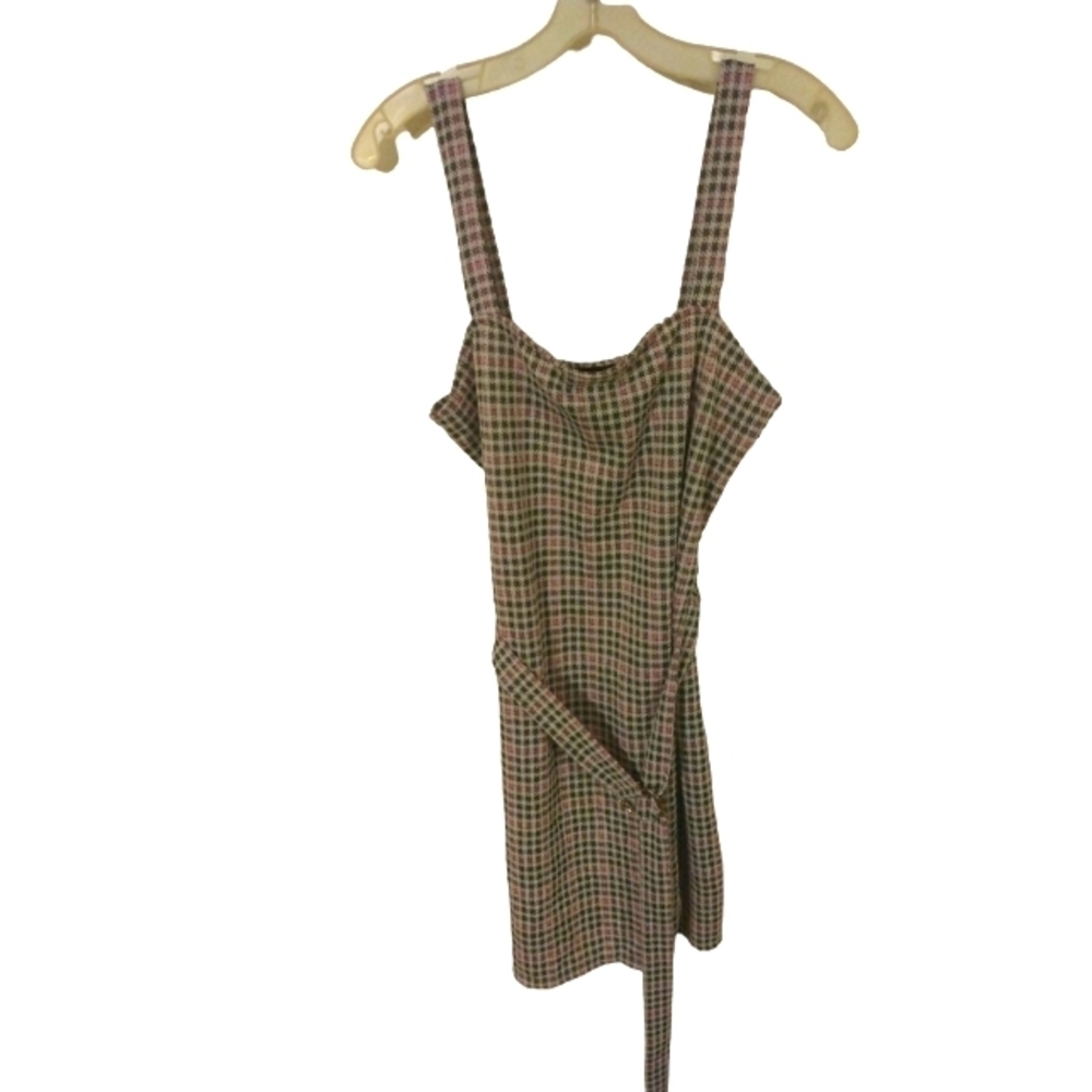 Preppy Sleeveless Polly Street Style Pink-Gray-White Gingham Belted Clueless  XL